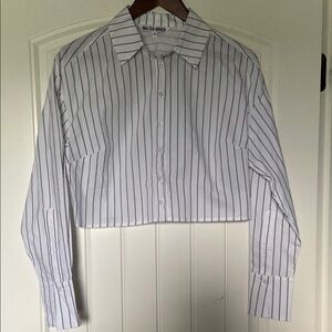 Walter Baker Black and Blue Long Sleeve Crop Button Down